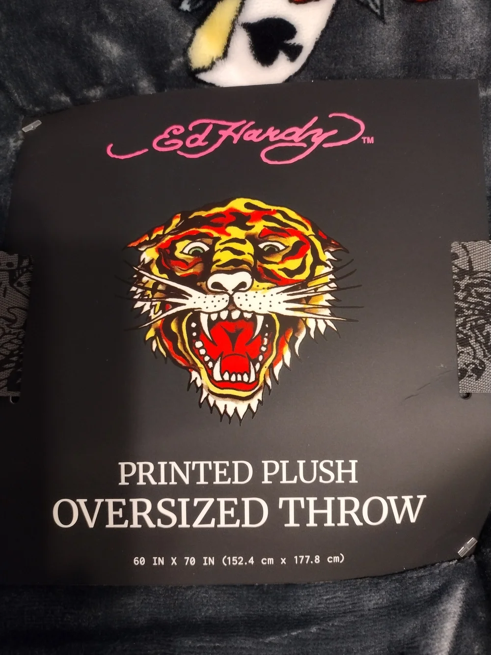 Ed Hardy Black & Multicolor Printed Plush Oversized Throw